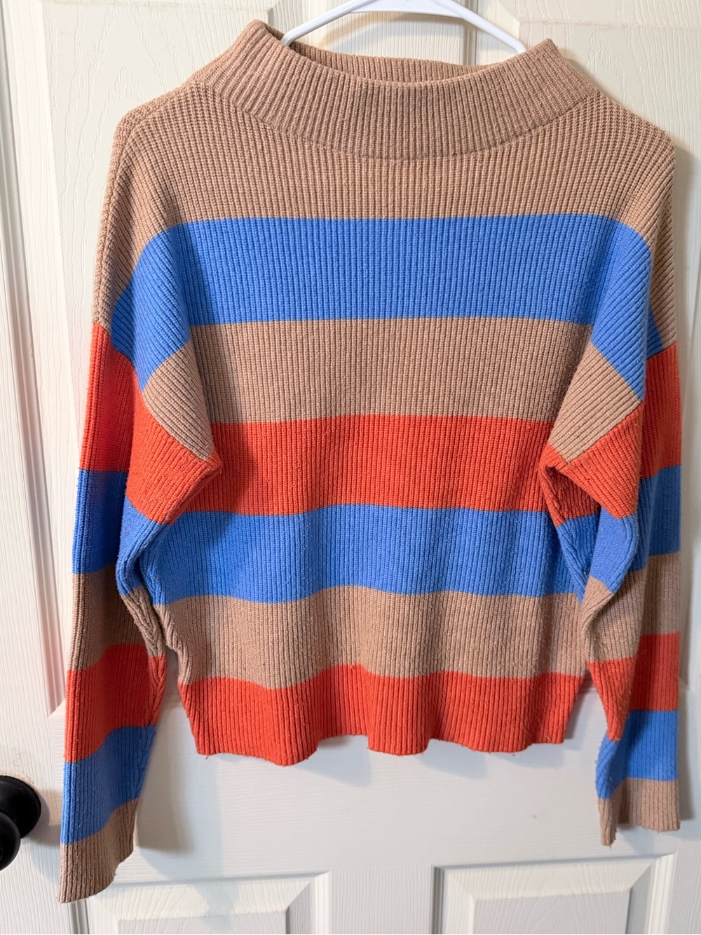 Ann Taylor Striped Crewneck Sweater in Tan, Blue & Orange